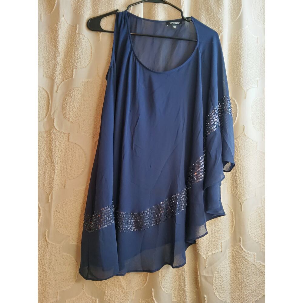 #656 Excellent Pre-Loved Bebe Navy Blue Chiffon Top Size S